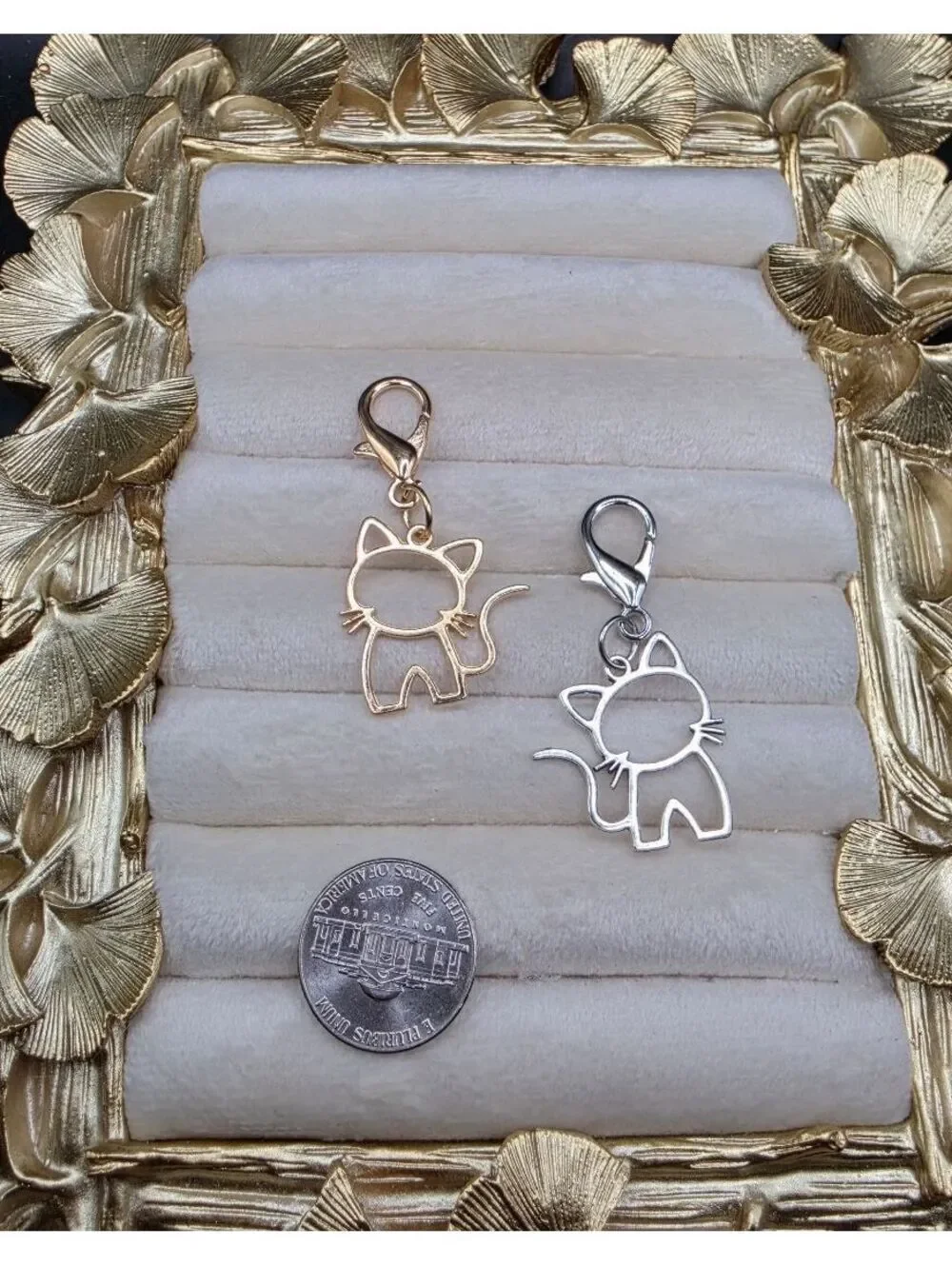 Gold and Silver Tone Cat Charm Keychain Set
